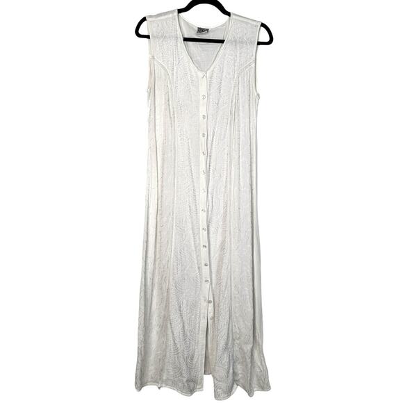 Sezane Vintage M Embroidered Button Front Midi Dress Rayon Cottagecore White - Picture 2 of 8